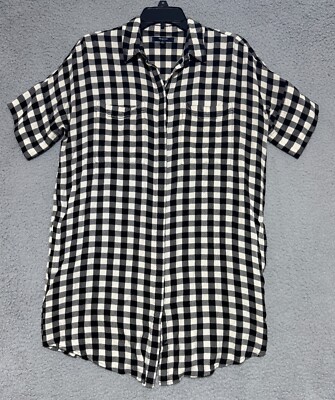 Madewell Courier Check Shirt Dress Womens Medium Top & side pockets Soft Cozy