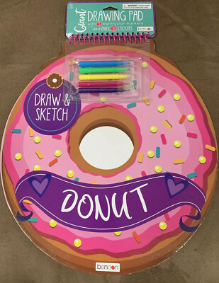 JUSTICE DONUT GIANT DRAW & SKETCH PAD 70+ STICKERS, 5 MARKERS SUPER HOLIDAY FUN!