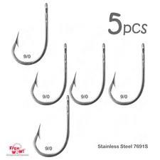 5pcs 9/0 Fishing 7691S Stainless Steel Hooks Tuna Dorado Wahoo Marlin Fish WOW!®