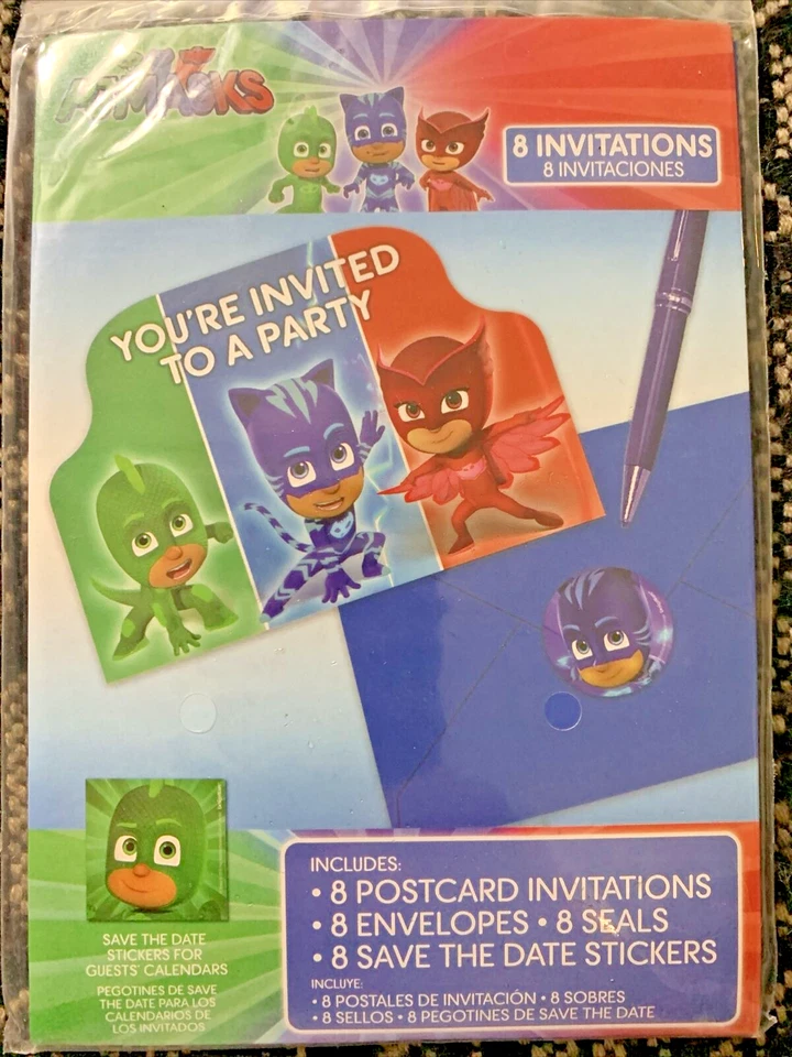 PJ MASCARAS INVITACIONES (8) Suministros de Fiesta de Cumpleaños Papelería Tarjetas Notas Disney. Foto 2 de 3