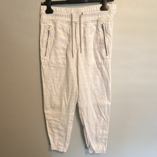 Athleta Women s White Linen Jogger Pants Pockets Elastic Waist Drawstring 6P