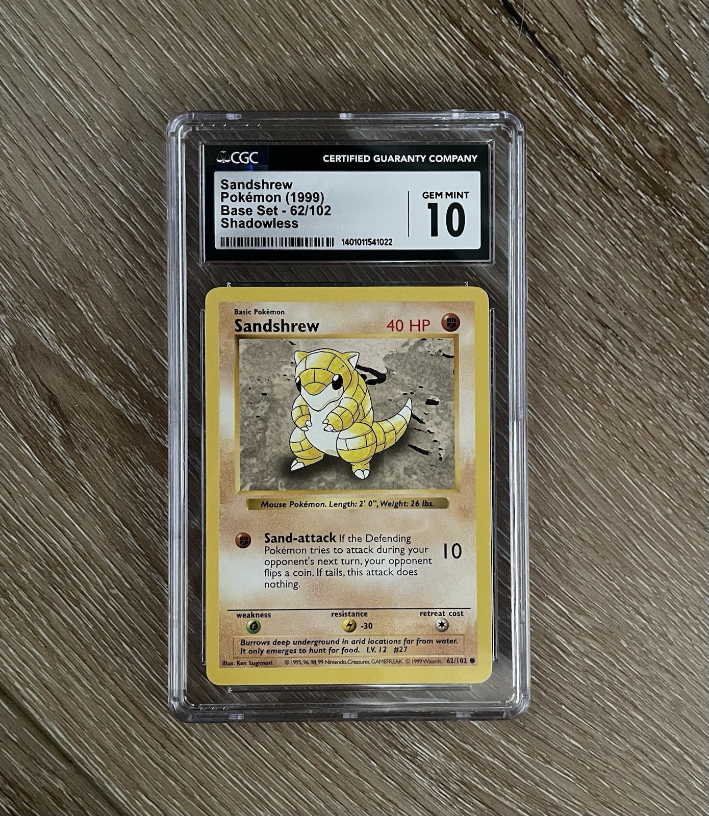 1999 Pokemon Base Set Shadowless 1st Edition Sandshrew #62 CGC 10 GEM MINT