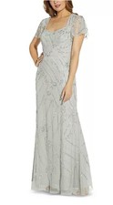 Adrianna Papell Women's Beaded Long Dress M Sage Gray BinD8