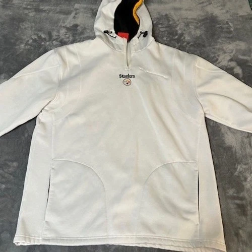 Pulôver masculino Pittsburgh Steelers NFL branco 1/4 zíper lã bordado com capuz GG - Imagem 2 de 4