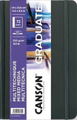 CANSON Skizzenbuch GRADUATE Mixed Media 140 x 216 mm schwarz 36 Blatt