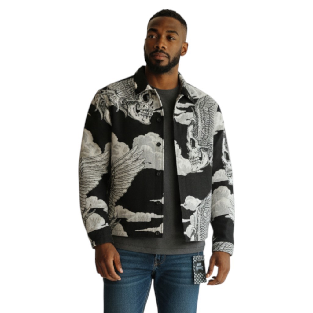 Rebel Vengeance Gothic Skull Tapestry Jacket Size L Horror Streetwear Costume