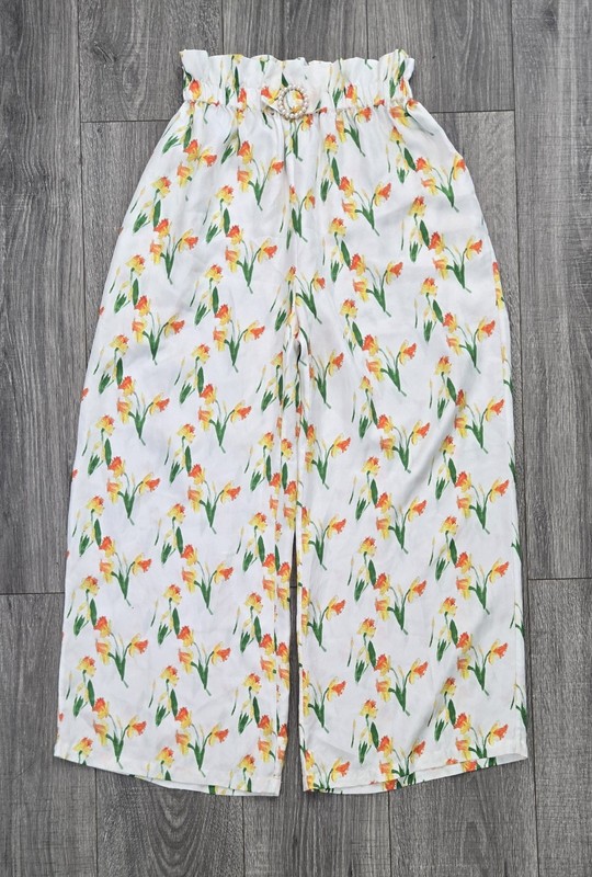 Rumere Atelier : Women’s Size 6 Floral Paperbag Waist Wide Leg Pants #570