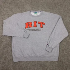 RIT Tigers Sweater Men 2XL Gray Crewneck Sweatshirt Champion Spell Out Rochester