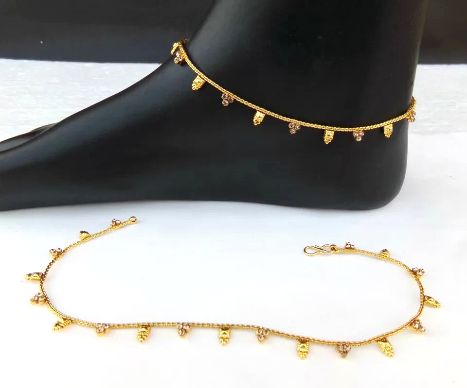 Indian Gold Plated Payal Foot Designer Chain Anklet Set Ethnic Fashion Jewelry