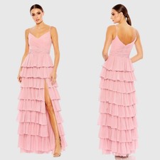 NWT Ieena for Mac Duggal Pink V-Neck Sleeveless Gown with Ruffled Skirt Size 0