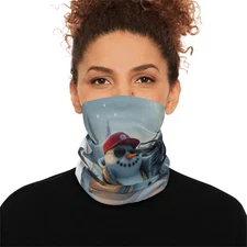 Snowman Faces Neck Gaiter, Winter Drawstring Face Mask