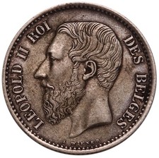 1866 Belgium 1 Franc Silver Coin - Léopold II KM# 28 French Legends
