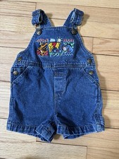 VTG Y2K Disney Store Winnie the Pooh Tigger Eeyore Denim Shortalls 6MOS Blue 90s