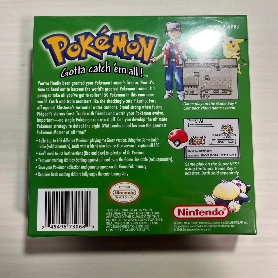 Pokemon Versión Verde Game Boy Inglés Caja Sellada EE. UU. Nintendo 1996 Raro Foto 2 de 3
