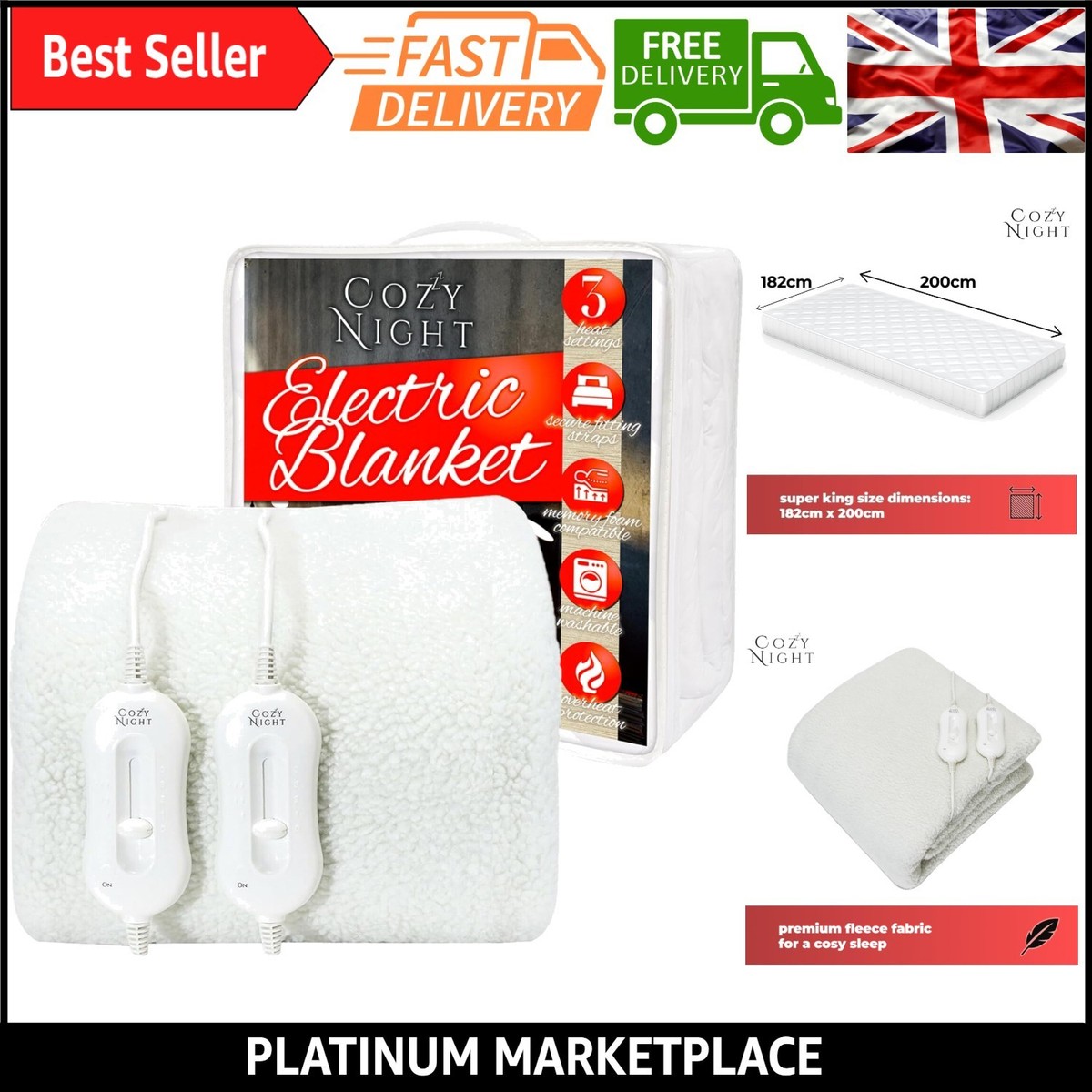 Super King Electric Blanket with Dual Control, Heat Settings