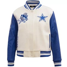 Dallas Cowboy Retro Varsity Jacket Blue/White Wool & Premium Leather Bomber Coat