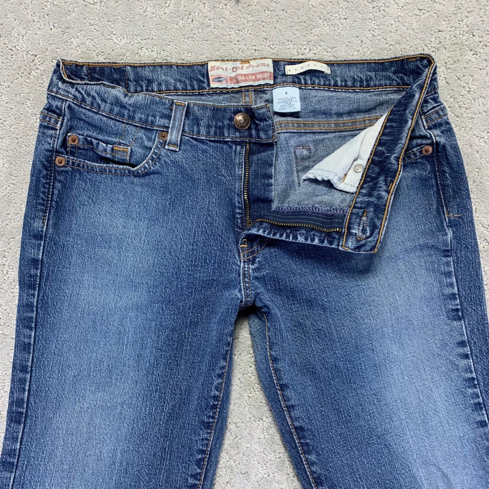VTG Old Navy Boot Cut Jeans Womens Size 8 Ultra Low Waist Blue Denim Stretch Y2k
