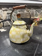 MacKenzie-Childs Parchment Check Enamel Tea Kettle - 2Quart Nice Condition