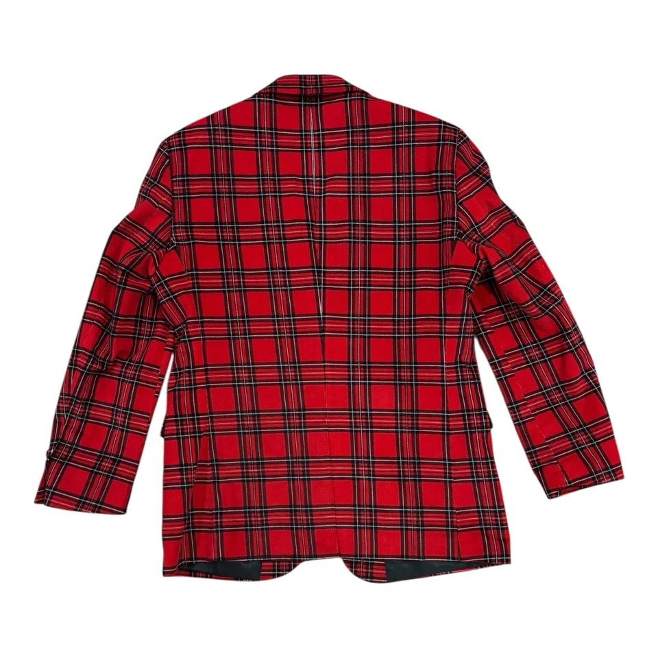Blazer de pana a cuadros 40R de algodón Saddlebred abrigo deportivo traje chaqueta rojo negro Foto 2 de 4