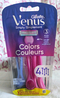 Gillette Venus Simply Colors Disposable Razors 3-Blade Anti-Slip Handle 4ct