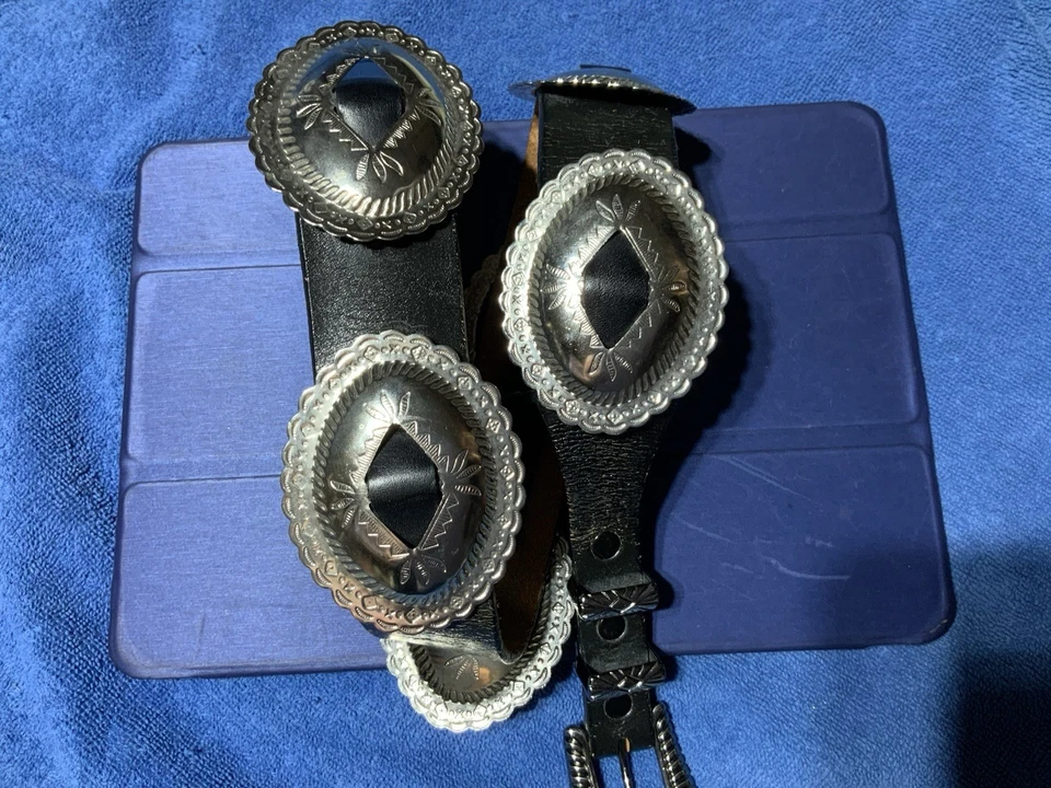 Leather Concho Belt Leather Silver Concho Western Cowgirl Small Size 28 - Image 2 of 4