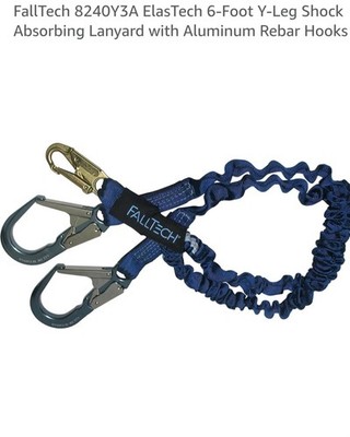 FallTech 8240Y3 Elas Tech 6' Y-leg Shock Absorbing Lanyard, Aluminum Rebar Hooks
