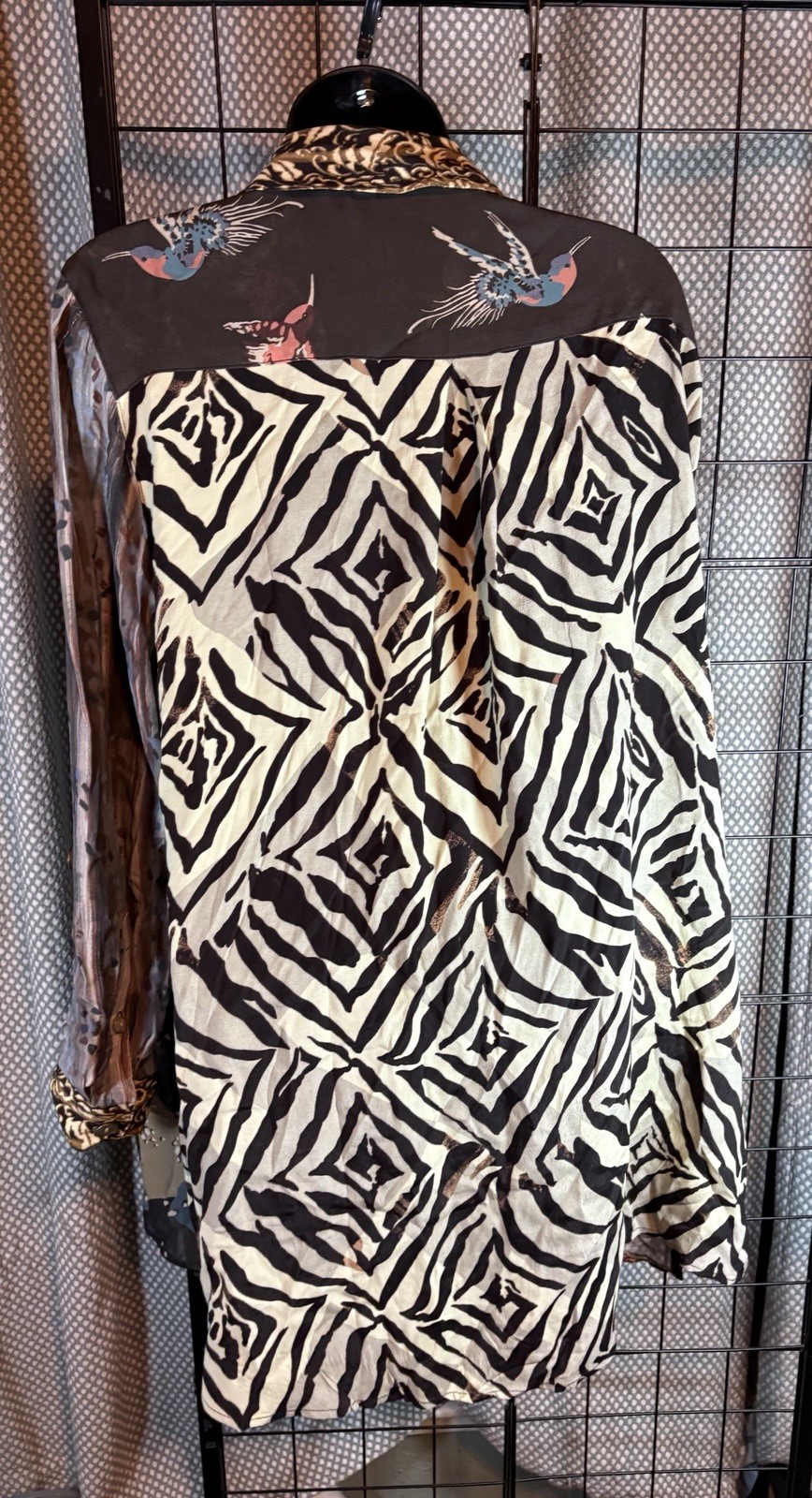 John Mark Patchwork Bird Zebra Print Button Down … - image 2