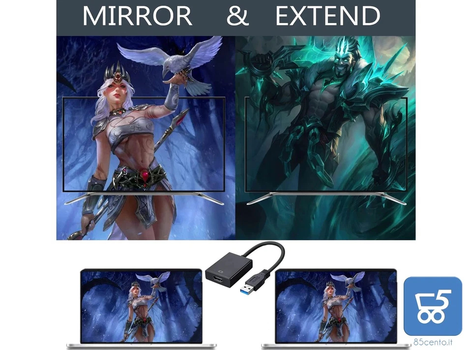 Adattatore da USB a HDMI USB 3.0/2.0 Audio Video Adapter HD 1080P per PC laptop - Immagine 2 di 3