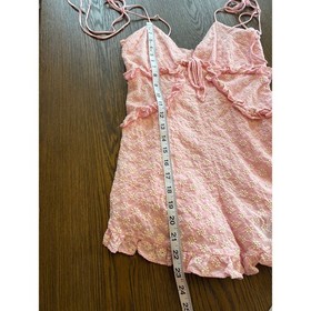 Olivaceous Romper Pink Cotton Eyelet Floral Ruffle  Coquette Soft Girl Feminine