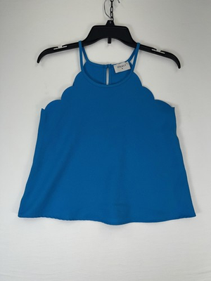 #ad Everly Tank Top Womens Small Blue Scallop High Neck Sleeveless Camisole Top $9.99