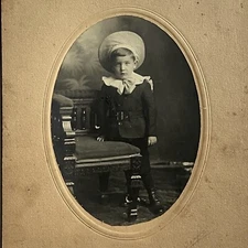 Antique Cabinet Card Photograph Adorable Fashionable Little Boy Big Hat