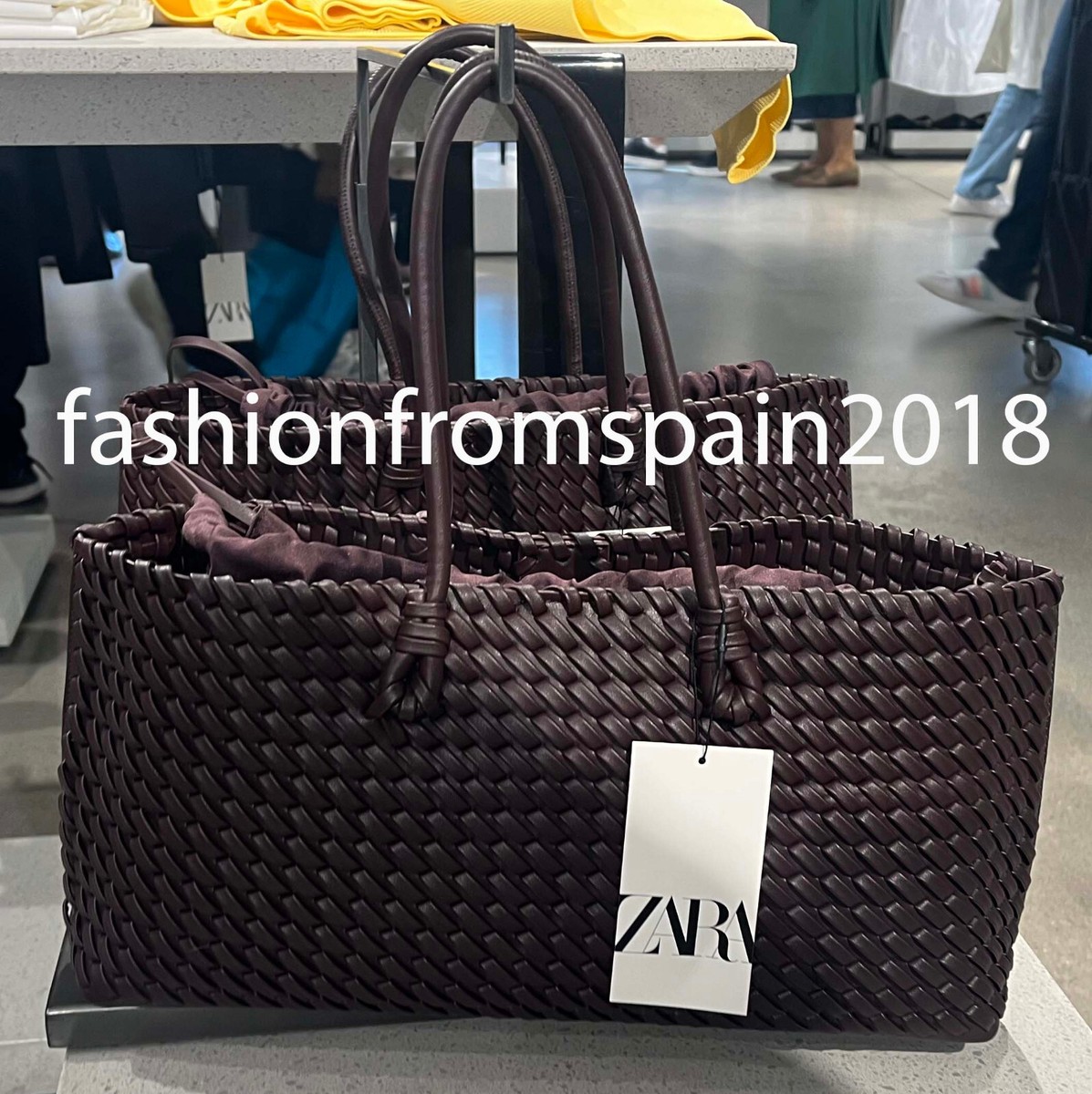 ★ZARA★ BRAIDED ELONGATED TOTE BAG ZARA NEW WOMAN BRAIDED ELONGATED TOTE BAG BURGUNDY RED 6079