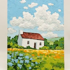 Irish Cottage Oil Painting Ireland Farm Landscape Art Original Impasto Painting