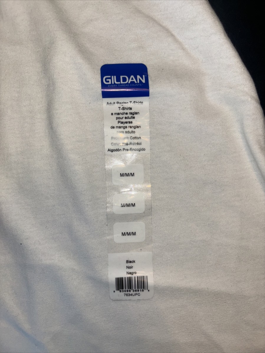 Gildan Medium 5700 Men's Baseball T-Shirt 3/4 Sleeve Raglan Black