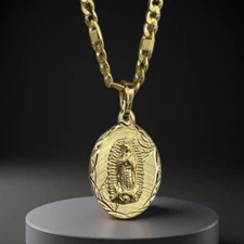 Virgen de Guadalupe Pendant 14K Necklace GF Curb Link Chain Jewelry For Womens