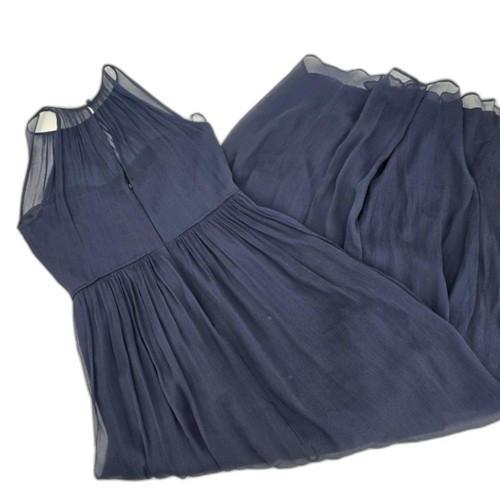 J. Vestido Crew Azul Marino 100% Seda Gasa Formal Corredor Espalda Talla 2 Pequeño - Imagen 3 de 6