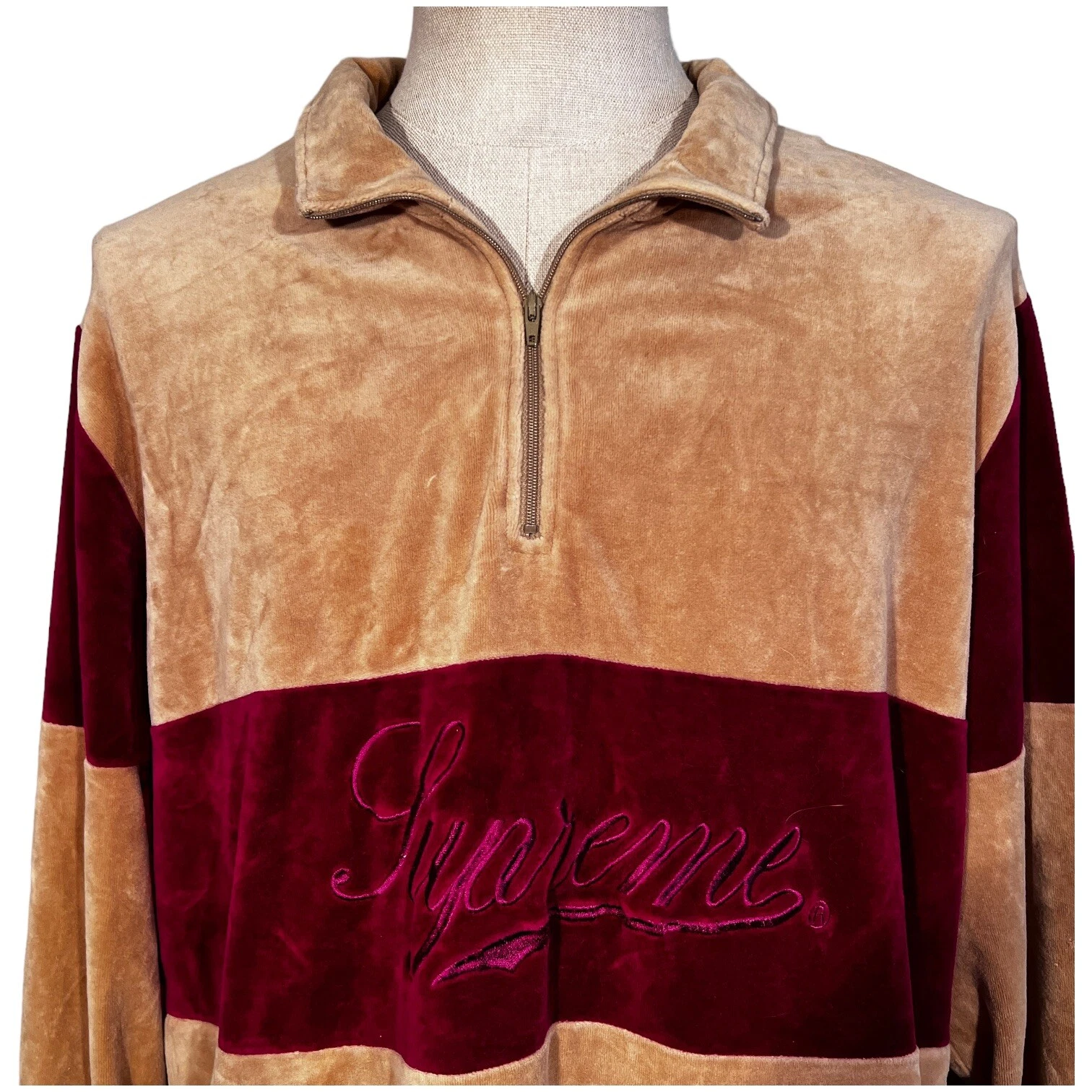 Pull pull homme Supreme 1/4 zip velours couleur bloc taille XL style Y2K
