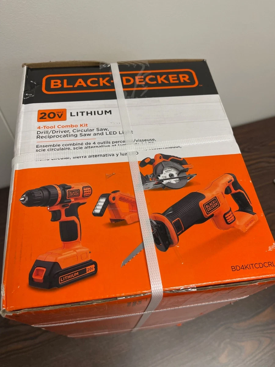 BLACK+DECKER 20V MAX Power Tool Combo Kit, 4-Tool Cordless Power Tool Set  with 2 Batteries and Charger (BD4KITCDCRL)