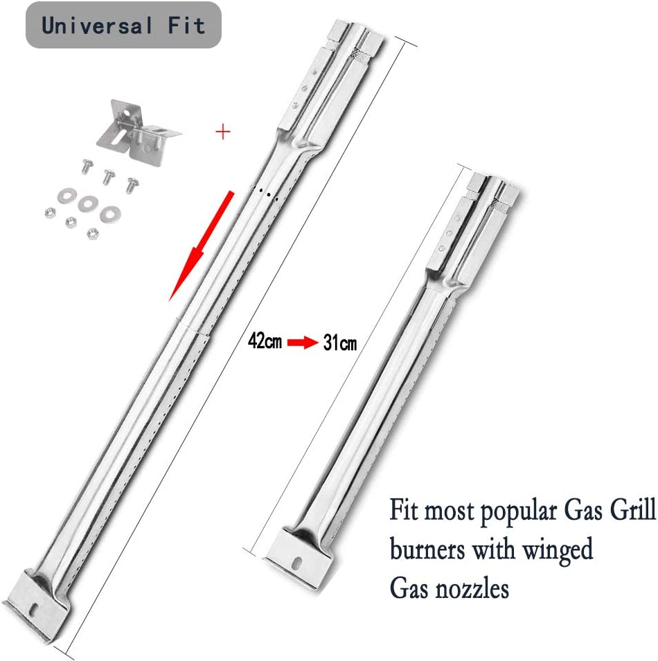 4x Universal-Grillbrenner Edelstahl Teleskopierbar 30,5-44,5 Cm - Ersatz Für Gasgrill, Inkl. Zubehör