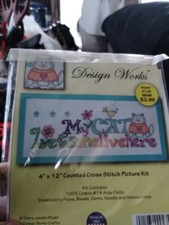 Design Works Counted Cross Stitch Kit 2580 My Cat Lets Me Live Here 4"x12"
