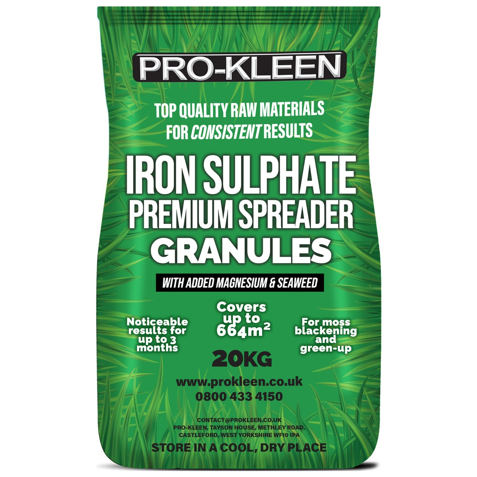ProKleen Iron Sulphate Spreader Granules Grass Green Lawn Tonic Feed 20KG
