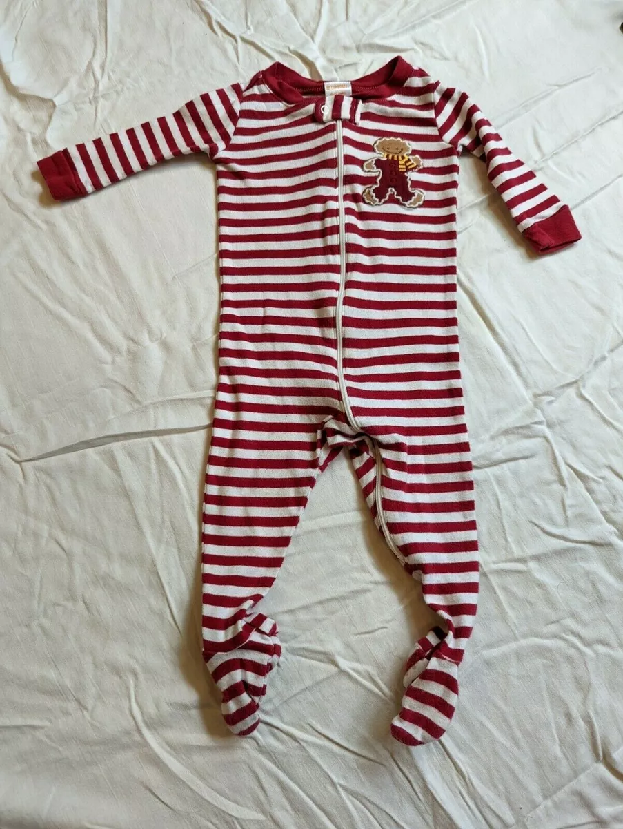 Gymboree Christmas footed pajamas red and white striped 6 12 months