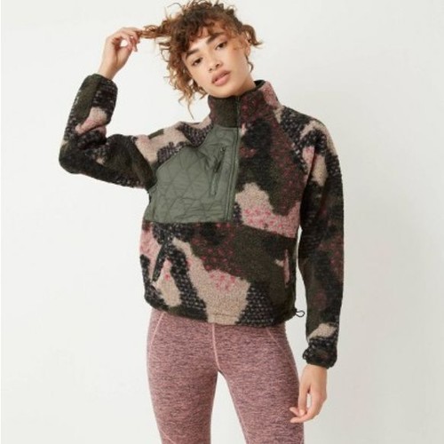 New - Women's 1/2 Zip Sherpa Pullover Sweatshirt - Joylab Camo Print S