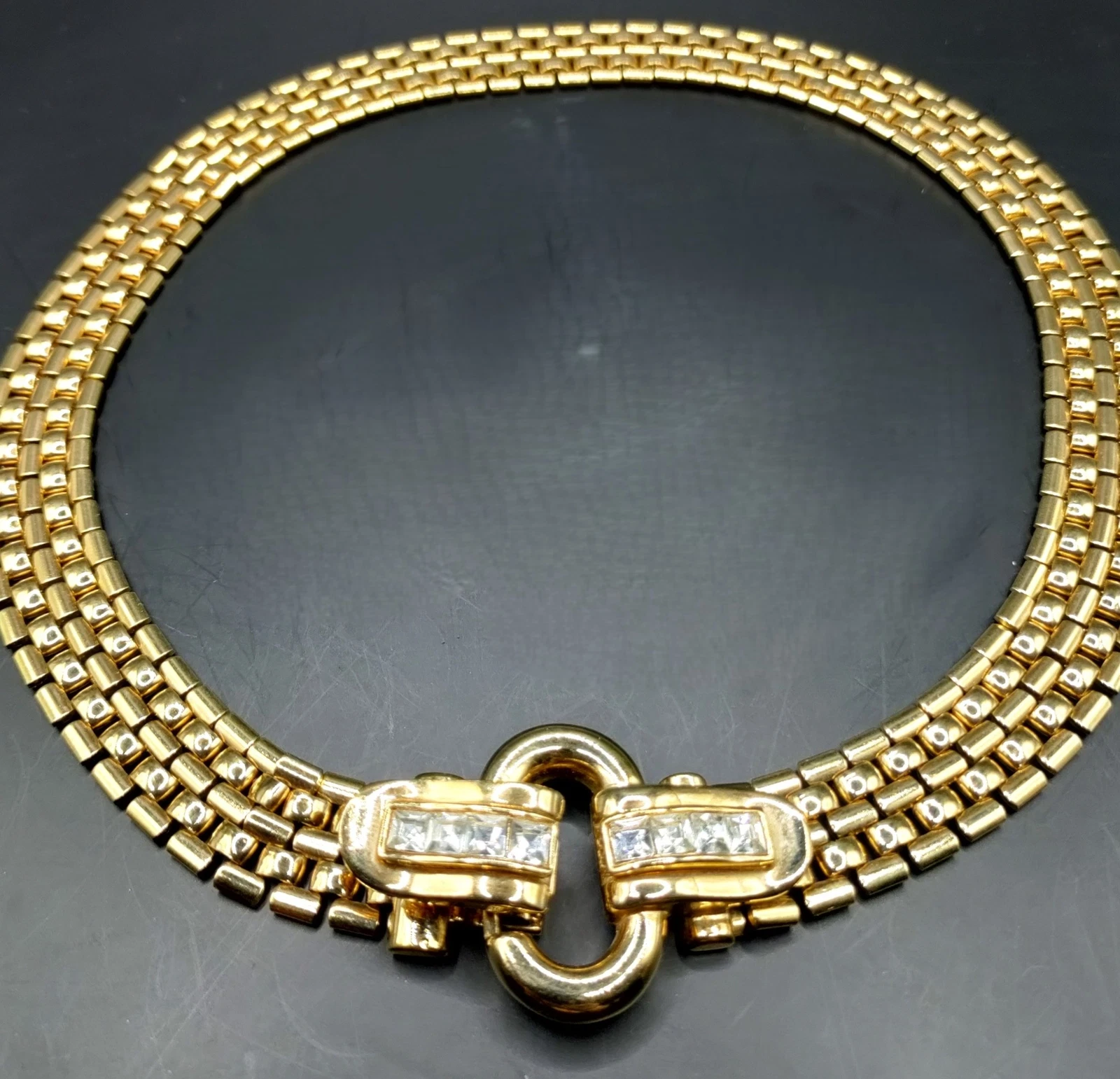 Collana stile fibbia cristallo trasparente GIVENCHY tono oro track link anni 80