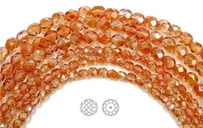 Czech Fire Polished Round Faceted Beads Crystal Apricot Orange 3-4-6-8-10-12mm