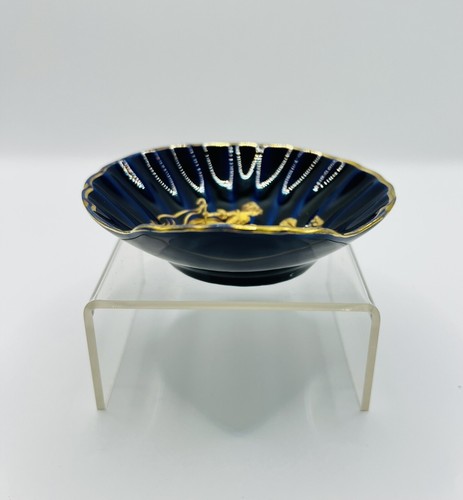 Small Vintage Limoges Porcelain Plate Cobalt Blue Gold - Picture 5 of 8