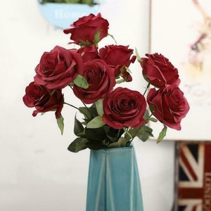Détails Sur 10 Tête Ouverte Rose Bouquet Large Premium Faux Soie Fleurs Artificielles Rouge Vin Afficher Le Titre Dorigine