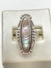 STERLING SILVER 925 ABALONE SHELL BAND SIZE 9.5 RING 6.8g