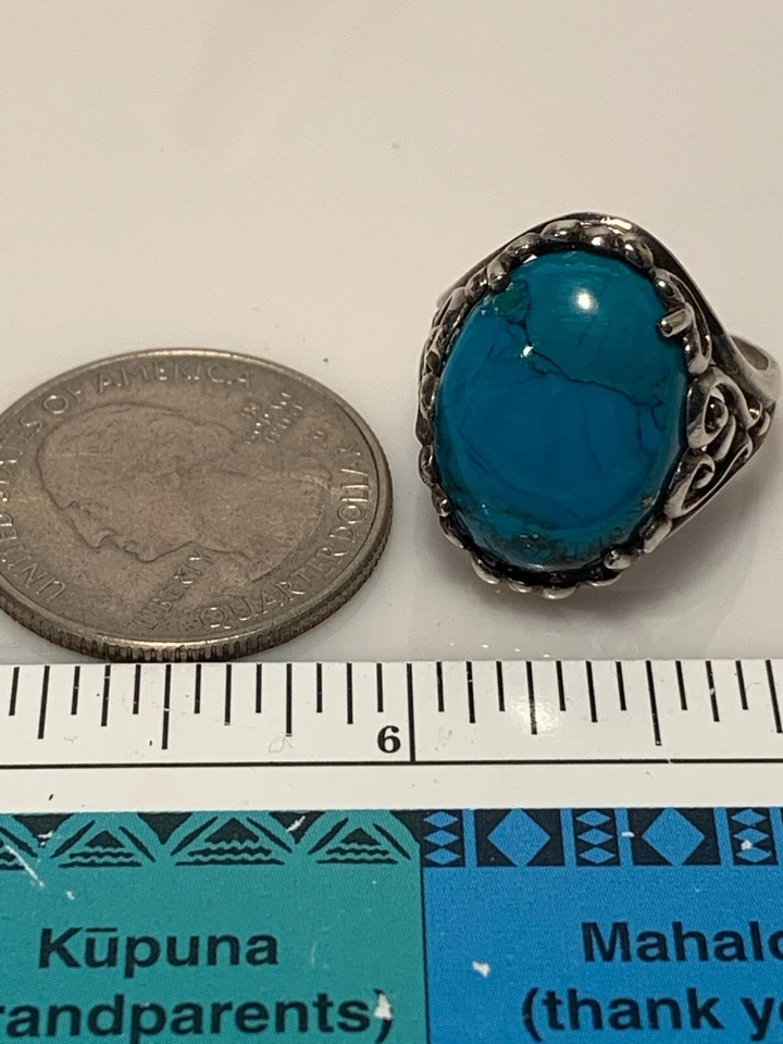 Kabana, Plata de Ley 925, Impresionante Enorme Anillo Turquesa Azul Talla 7.5 * Foto 4 de 4