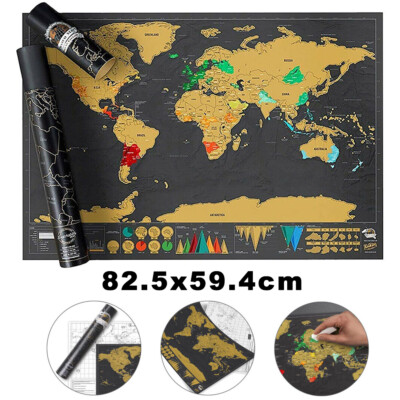 Deluxe Scratch off world Map Interactive large Poster Atlas Travel Decor Gift UK
